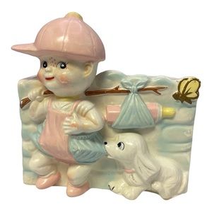 VINTAGE Planter Boy Fishing with Dog